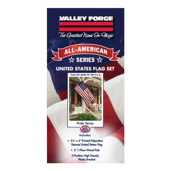 VALLEY FORGE Flag Kit, American, 5FT Wood Pole, 2.5FT